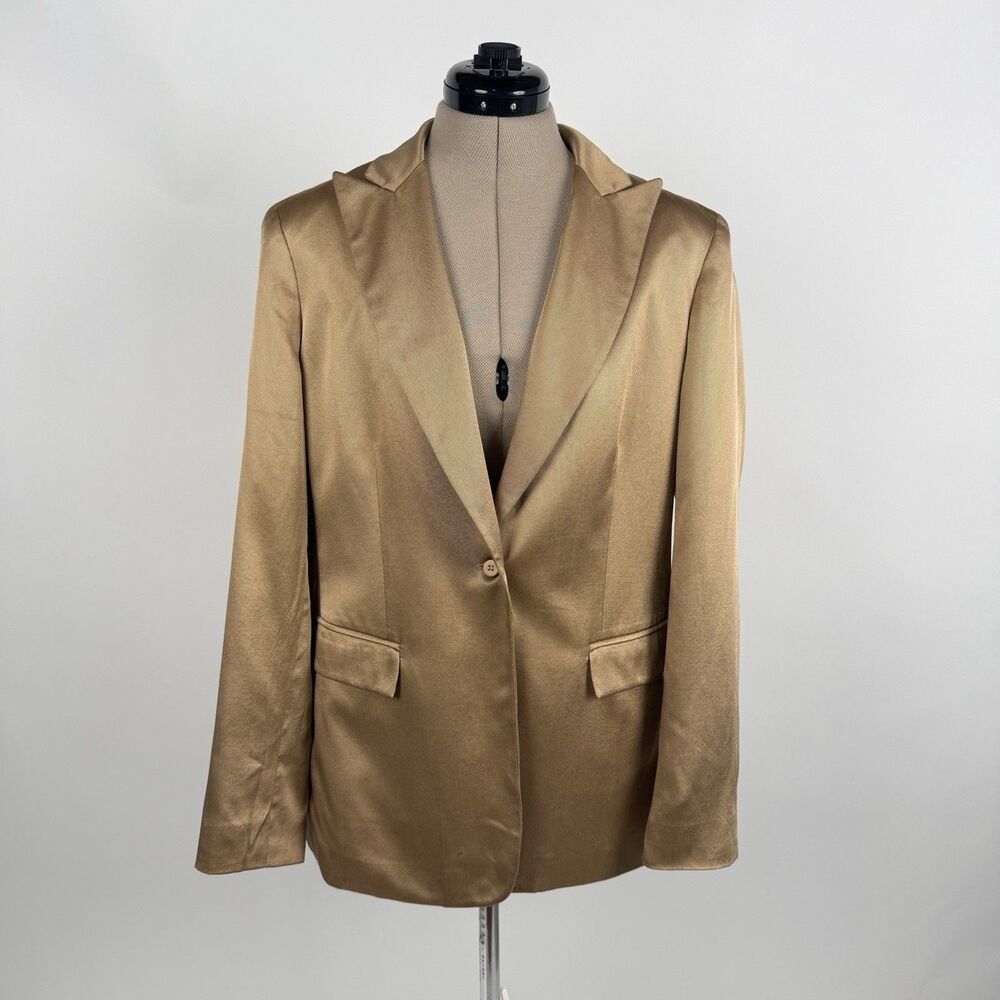 Calvin Klein Blazer Jacket 10 Gold Silk Blend Satin 1 Btn Quiet Luxury Holiday